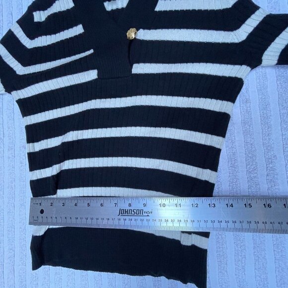 Lauren Ralph Lauren Womens Striped Ribbed Pullover Sweater Petite Small Black - Picture 9 of 9